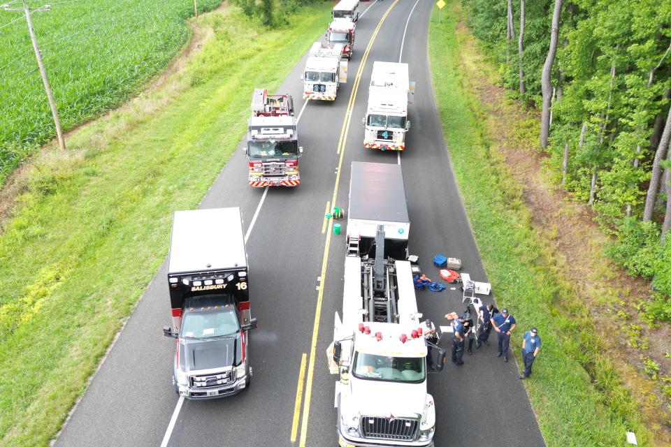 Hazardous Material units from AACo and Wicomico County managed the cleanup process. Talbot County Emergency Service’s ambulance bus provided a cool respite once firefighters were decontaminated and out of their hazmat suits.