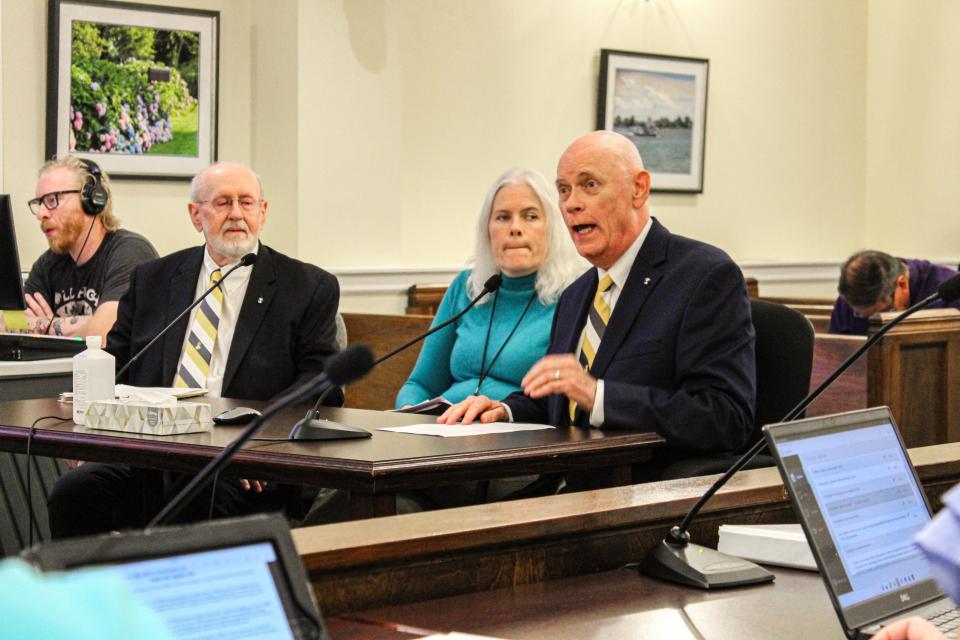Conway Gregory, President of Col Tench Tilghman Chapter of SAR, provides an overview of Tench Tilghman's significance. Tilghman was a Talbot County native.