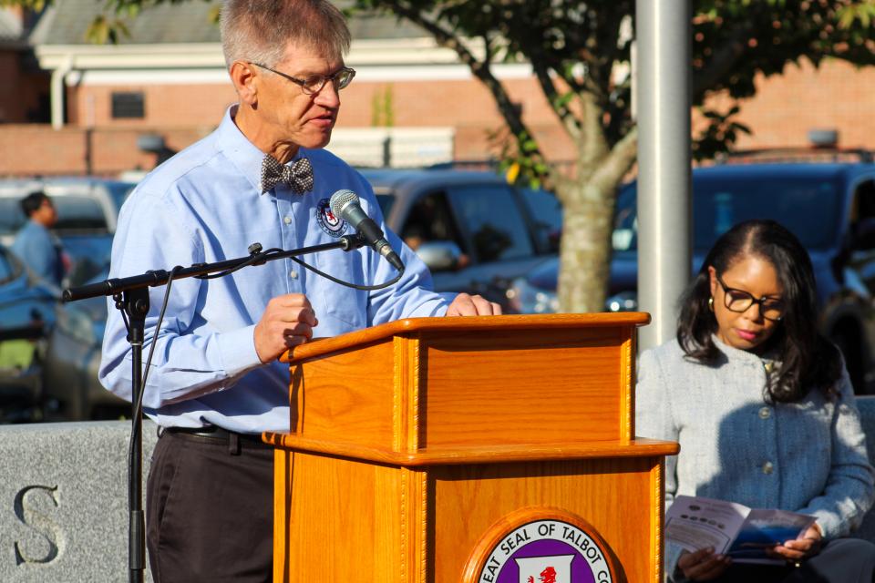 Talbot County Council Vice President Pete Lesher provides the keynote speech during the ceremony, connecting the local response to the War of 1812 and 9/11, reminding the community that we are “one community” despite our differences.