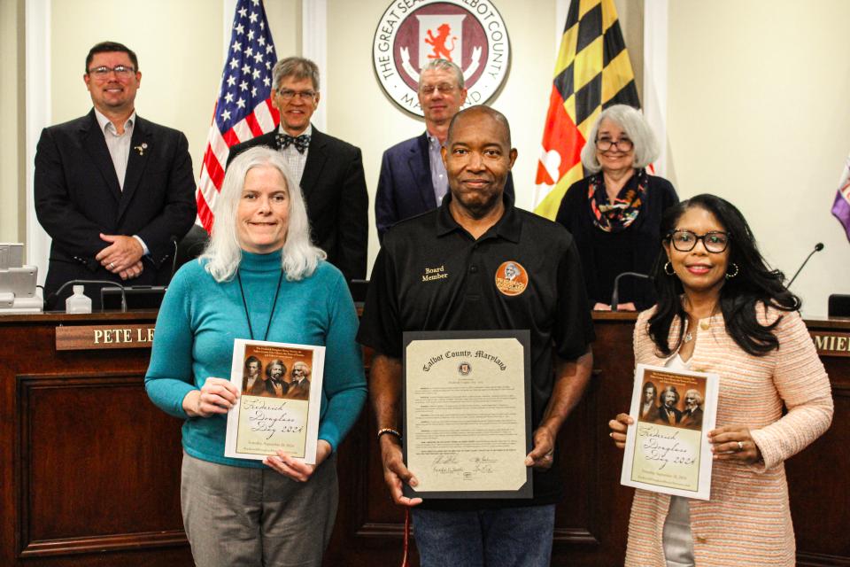 The Talbot County Free Library and the Frederick Douglass Honor Society accept a proclamation declaring September 28, 2024 Frederick Douglass Day.