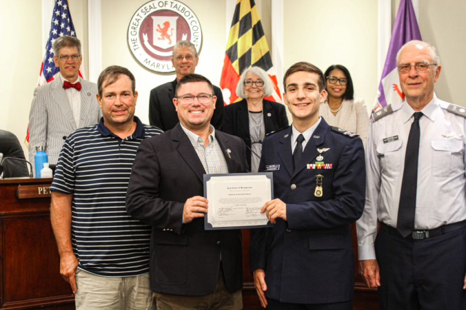 Council recognized John M. Schwaninger, IV on having received the Civil Air Patrol Amelia Earhart Award and congratulated him on his promotion to Cadet Captain within the Civil Air Patrol Easton Composite Squadron.