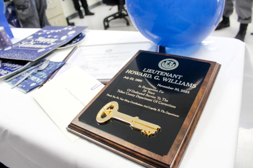 Lt. Howard G. Williams was given an honorary key to the jail in recognition of his 33 Years of Service to Talbot County Department of Corrections.