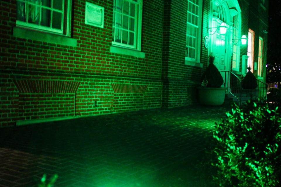 County Courthouse lit up for Operation Green Light.